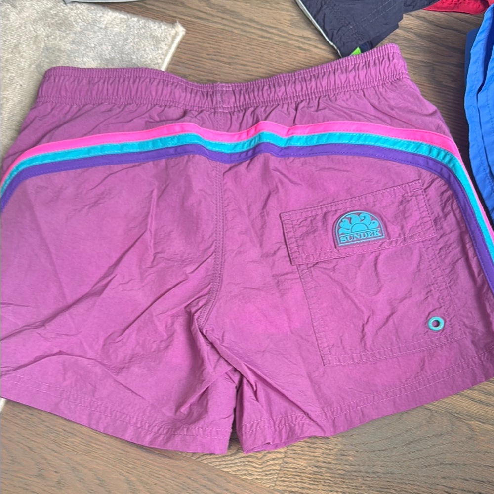 Sundek Magenta Swim Shorts with Colorful Stripes